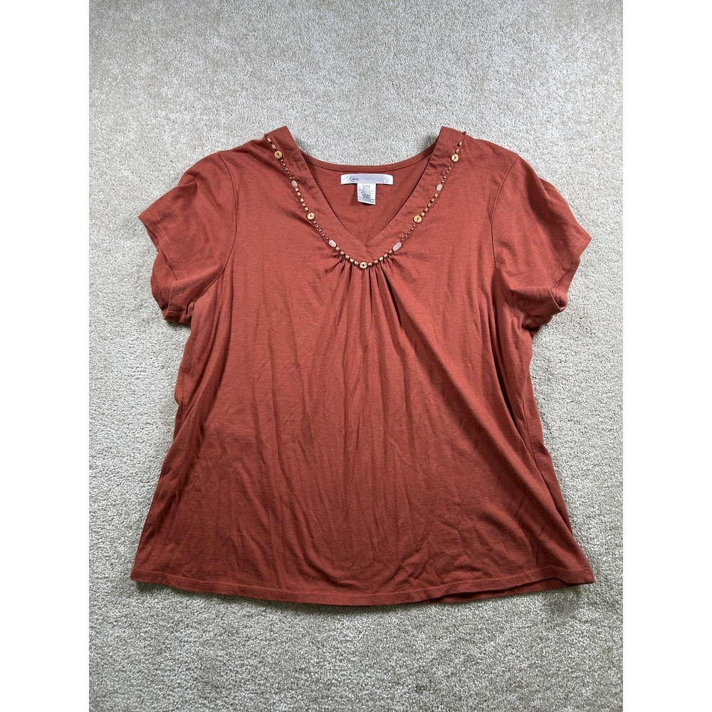 Kasam Shirt Womens XL Red Tabasco Beaded V Neck Short Sleeve Casual Top‎ India
